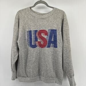 VTG USA Graphic Crewneck Sweatshirt Womens XL Heather Gray 90s Retro Made in USA